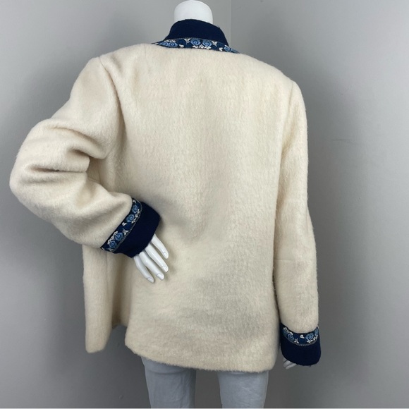 FJORD FASHION Norwegian Pure Wool Cream & Blue Vintage Jacket - Picture 2 of 9